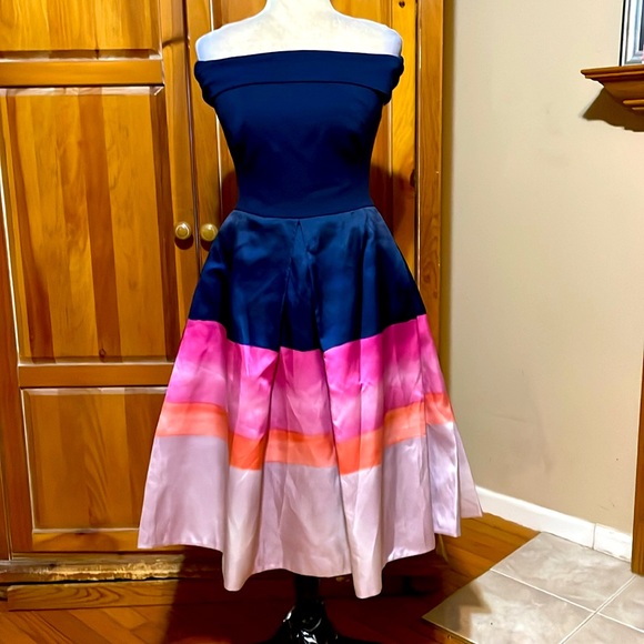 TED BAKER MARINA FIT AND FLARE MOSIAC STRIPED DRESS SZ US 6 OR TED SZ 2 - Picture 2 of 6